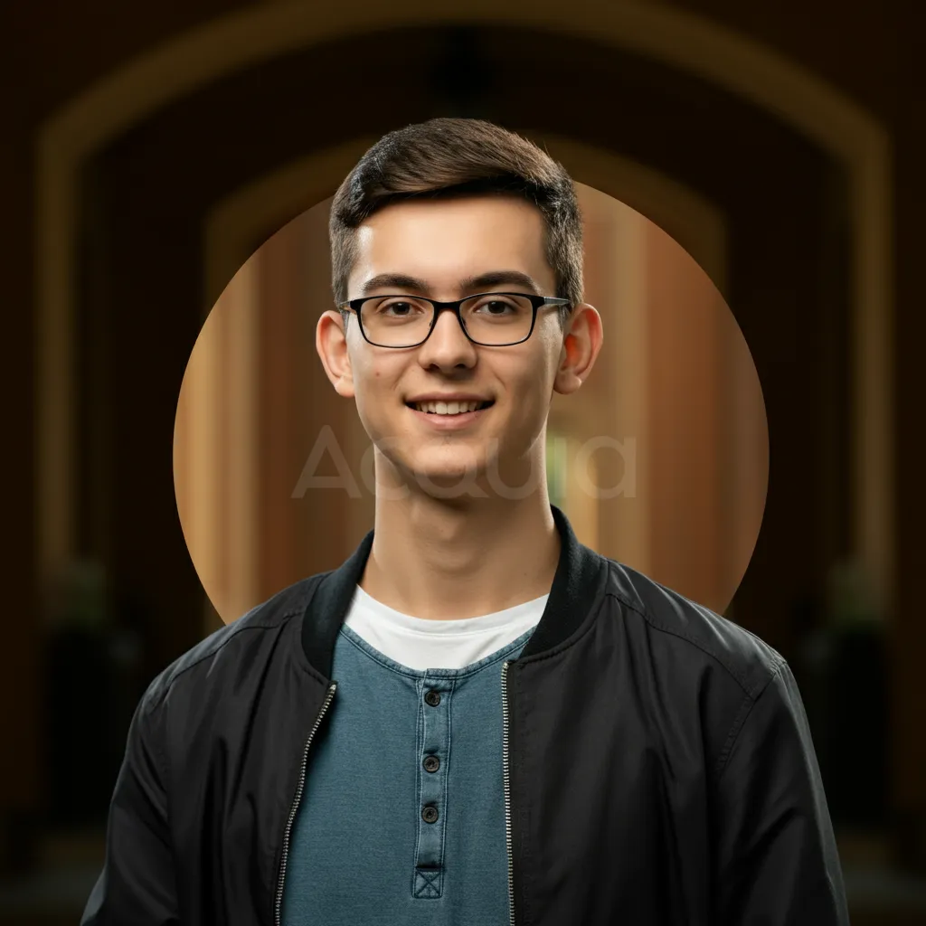 Matt Dorio with glasses wearing a dark jacket against warm circular background.